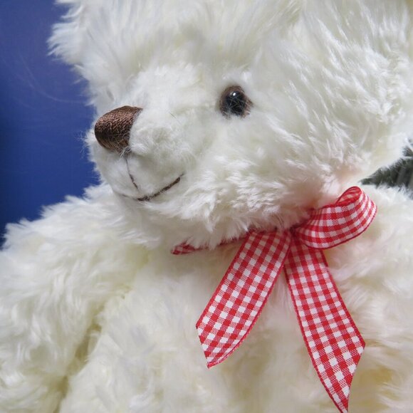 Hallmark white teddy bear with red gingham bow Sits By Self Weighted 13oz - Picture 3 of 11